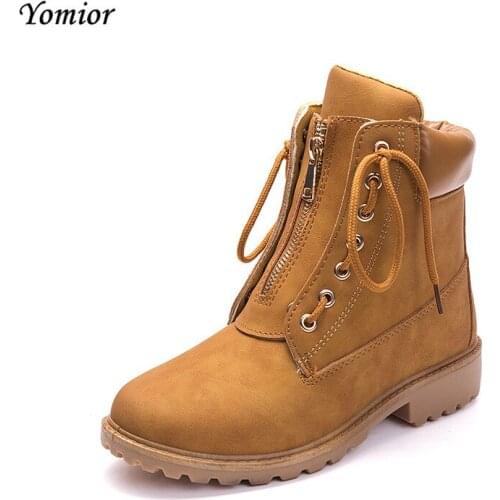 Yomior New Arrival Spring Women Boots Wedge Shoes Black Pink White Shoes Fashion Soft Leather Ankle Boots Outdoor Student Boots
