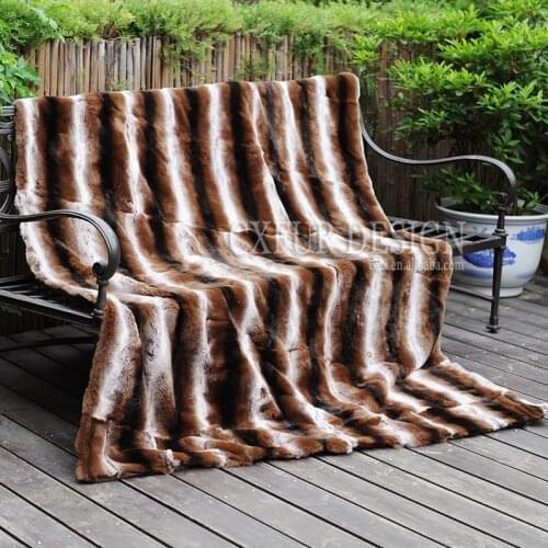 CX-D-58 Chinchilla Dyed Genuine Rex Fur Blanket Real Fur Throw Blanket Living Room Decorative Blankets For Beds