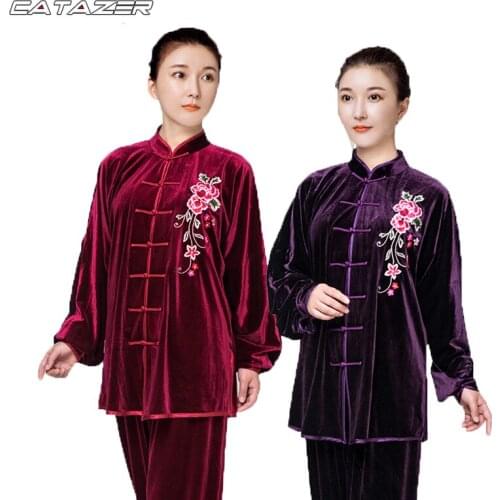 2021 Autumn and Winter Golden Velvet Traditional Chinese Martial Arts Clothing Tai Chi Clothing Embroidery Thickened