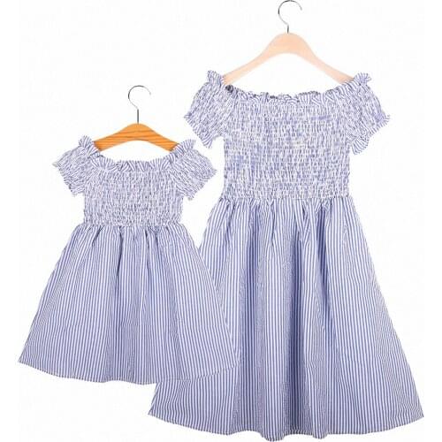 Family Mommy And Me Baby Girl Short Sleeveless Dress Matching Clothes Family Clothes Mother And Daughter Striped Dress