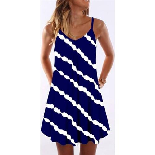Sleeveless Tie-dye Gradient Pinted Dress Summer Fashion Stripe Beach Casual Mini Dress Sexy V-neck Suspender Dress Vestidos 2021