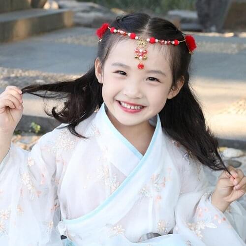 Headband Chinese Style Headdress Handmade Children Girl Princess Forehead Chain Eyebrow Chain Retro Vintage Hair Accessories