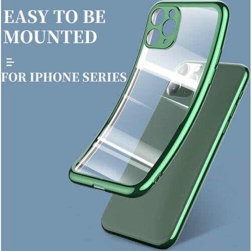 LS Luxury Square Frame Plating Clear Phone Case For iPhone 12 11 Pro Max Mini X XR XS 6 7 8 Plus Thin Transparent Silicone Cover