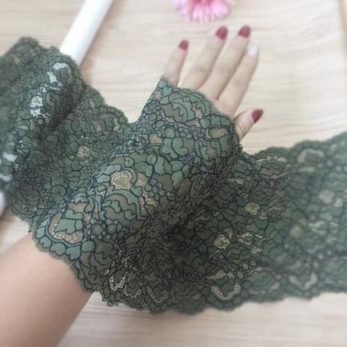 18cm width 5yard Spandex Elastic Dark Army Green Flower Lace Trim Hollow Out Lace Accessories