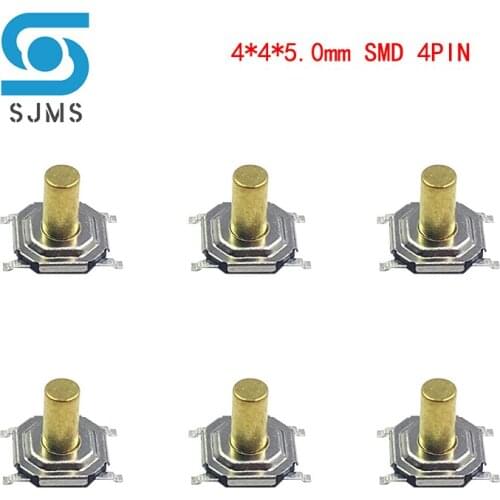 SJMS 100PCS Waterproof Copper Pillar Tactile Push Button Switch 4x4X5.0 Micro Switch 4*4*5.0 mm mini Tact Switch SMD 4 Pin