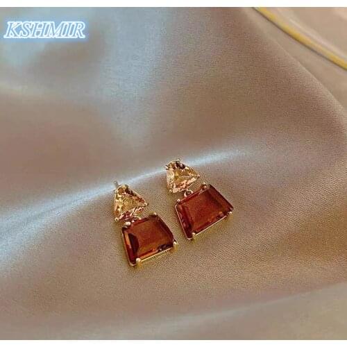 Advanced Geometric Tawny Crystal Square Gold Earrings For Woman Korean Fashion Jewelry Goth Party Luxury Girls Cute Earrings