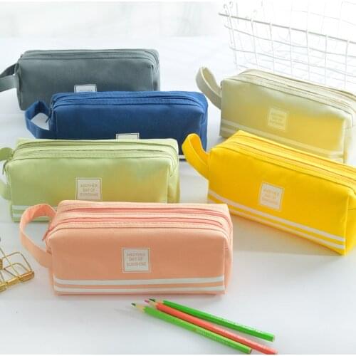 Cute Solid Colorful Large Capacity Pencil Case Bag Creative Kawaii Korea Fabric Pen Pouch School Office Stationary Supplies