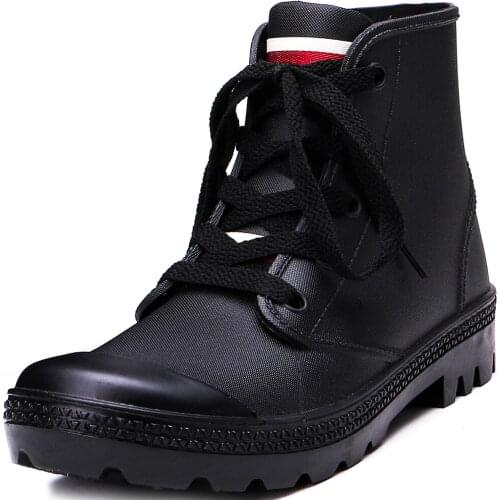 TONGPU Casual Skateboard Style Womens Waterproof Lace-Up Rain Boots 126-401