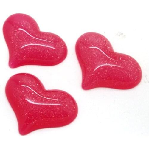 20Pcs Fuchsia Resin Bling Heart Decoration Crafts Flatback Cabochon Scrapbooking Fit Hair Clips Embellishments Beads Diy