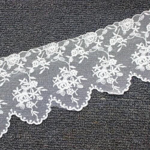 YACKALASI Cotton Lace Mesh Embroidered Applique Soft Tulle Lace Fabrics Floral Scalloped Sewing Apparel Trims Double Sides 12CM