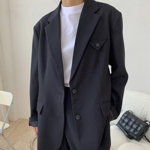 Spring and autumn womens casual solid color single-breasted pocket decoration loose jacket