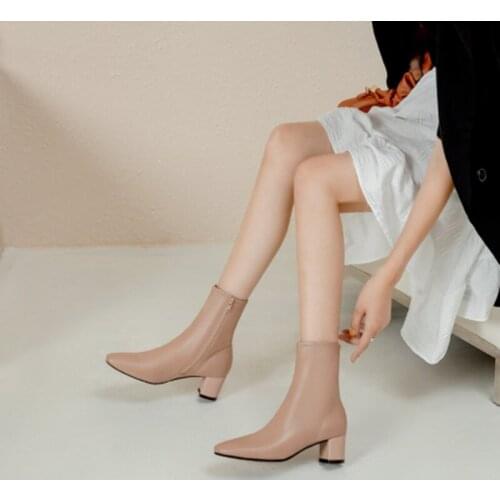 New Style Womens Boots High Quality Leather Comfortable Zipper Boots Fashion Square Toe Handmade Shoes Elegant Ankle Boots Hot