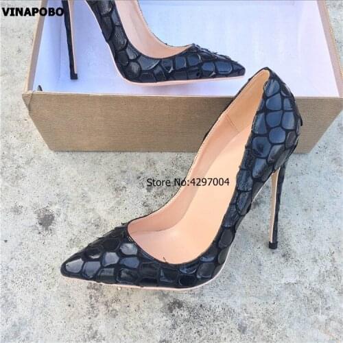 2019 Black Women Pumps Snake print Shoes Woman Pointed Toe High Heels Shoes Luxury Designer Wedding Bridal Shoes Sexy High Heels