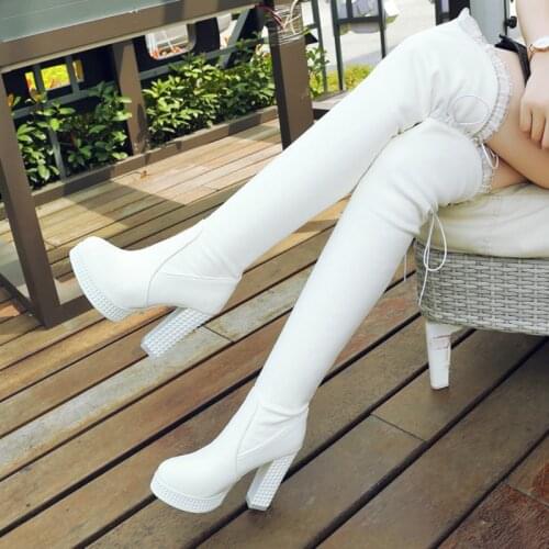 White Long Boots For Womens 2021 New High Heels Over The Knee Women Boots Lace-up Thigh High Boots Fashion Ladies Shoes