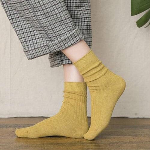 Winter Spring Solid Color Cotton Breathable Women Soft Warm Middle Tube Socks Mens and womens boat socks носки 2021