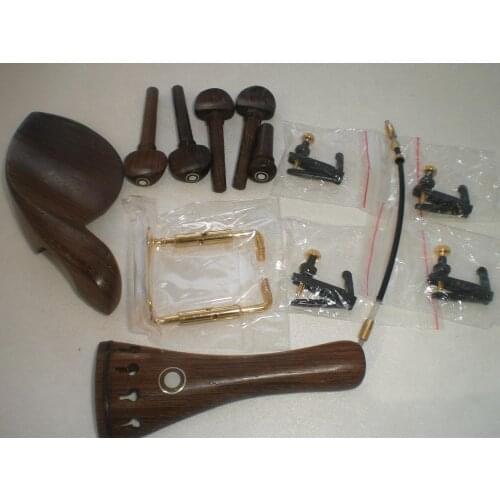1 Set Wenge Wood Violin Parts with Fiddle String Adjusters & Gold Color Chin Rest Clamp & Nylon Tail Gut 1/4