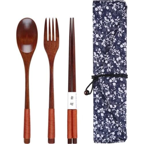 1pcs Japan Style Wooden Tableware Set Spoon Fork Chopsticks With Storage Case Travel Cutlery Set Kitchen Accessories Cutlery Bag