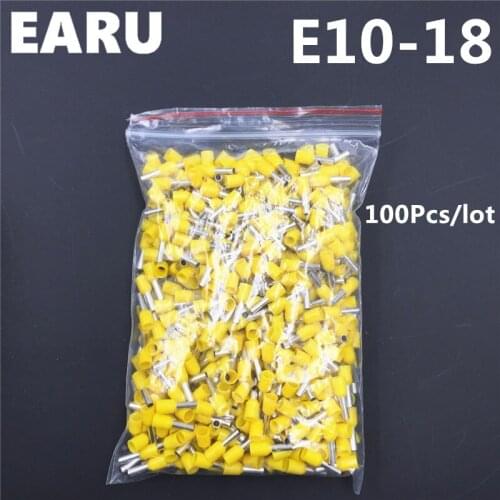 100Pcs E10-18 Tube Insulating Insulated Terminal 10MM2 7AWG Cable Wire Connector Insulating Crimp E Black Yellow Blue Red Green