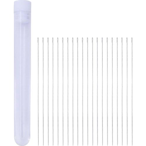 20 Pcs Big Eye Beading Needles with Needle Bottle Beading Needles for Jewellery Making Beading Tools Kit - 0.45mm Thickness