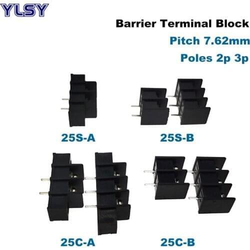 5Pcs Barrier Screw PCB Terminal Block Pitch 7.62mm Morsettiera Straight 2P 3P Wire Connector Bornier Cable 22-14AWG 2.5mm2 15A
