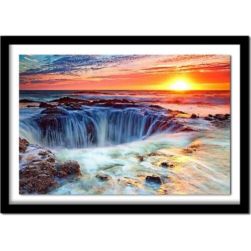 5D DIY Diamond Painting Full Marvellous Sunrise Sea America Diamond Embroidery New Scenic Full Waterfall ASF965