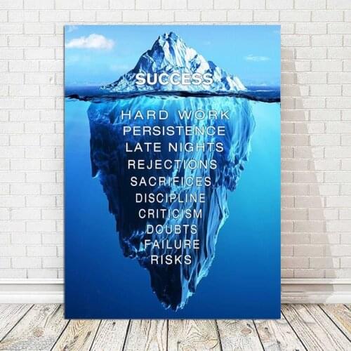 Iceberg of Success Canvas Painting Landscape Inspirational Quote Posters and Prints Wall Art Nordic Picture Study Office Decor