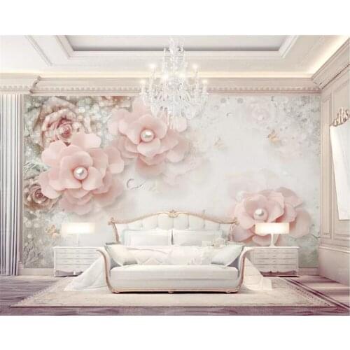 Beibehang Custom 3d mural wallpaper European pearl flower butterfly 3d TV Bedside table background wall wall papers home decor