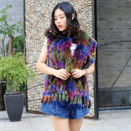 Free Shipping CX-G-B-43C New Knitted Genuine Rabbit Fur Vest Female Warm Sleevless Real Rabbit Fur Gilet For Women
