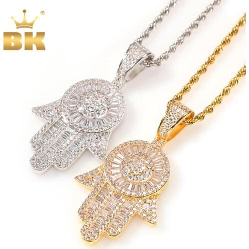 THE BLING KING Sliver Eyes of Angel Pendant Necklace Fatimas Hand Religion Copper Full Iced Out Cubic Zirconia Gold Jewlery New