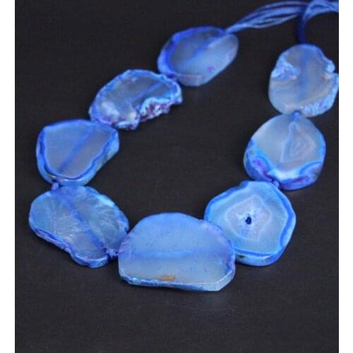 15.5"/strand Large Size Blue Raw Agates Drusy Freeform Slab Slice Loose Beads,Natural Gems Stone Nugget Pendants Jewelry Making