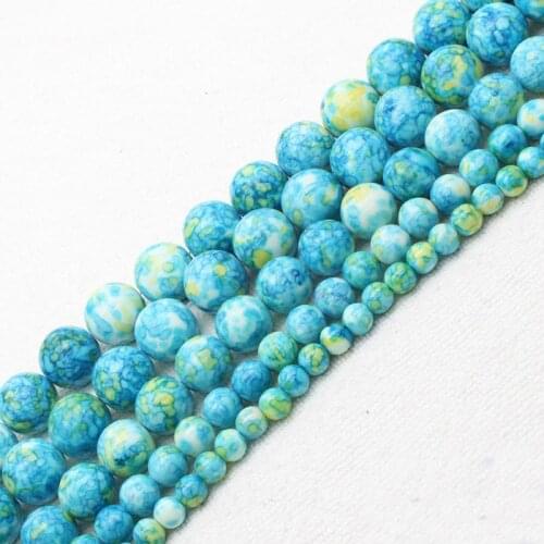 Wholesale 3-14mm Blue&Green Snow Jaspers Round Loose Beads 15" bjr9, For Jewelry making, can mixed wholesale