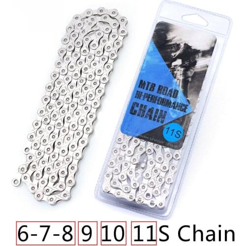 Mountain Bike Chain 6-11 Speed Mountain Bike Fully Electroplated Silver Chain 24/27/30 Variable Speed Bicycle Accessories