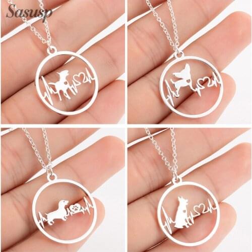 German Shepherd Corgi Chihuahua Dog Chain Necklace Women Men Unisex Peach Heart Round Pendant Necklaces Best Friend Gift 2020