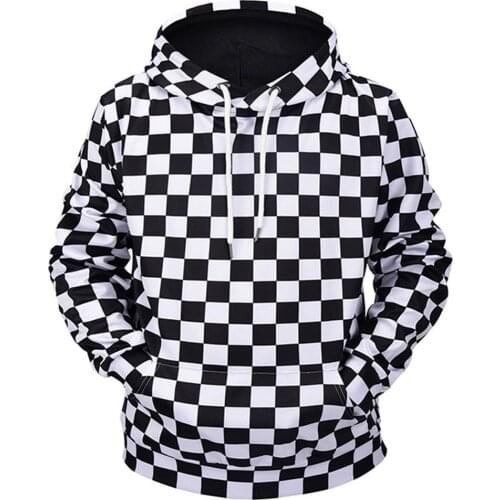 Plaid Black and white Square Spliced Hoodies 3D Printed Pixel Style Mosaic Adult Pullover Sweatshirt Hooded Top