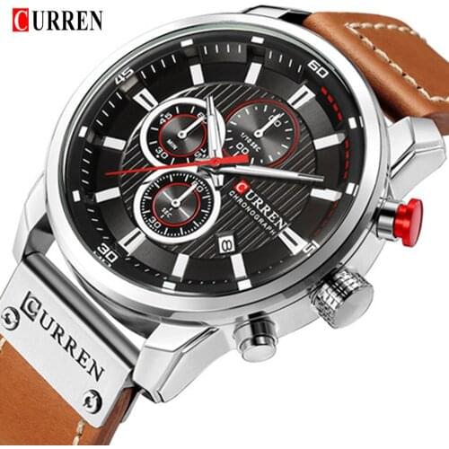 CURREN 8291 Chronograph Mens Watches Top Brand Luxury Fashion Casual Waterproof Date Genuine Leather Sport Military Male Clock