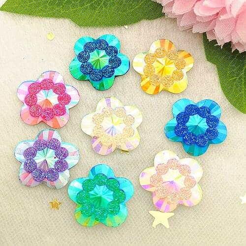 AB Resin Flower 10pcs 20mm Flower Resin Flatback Rhinestone Wedding Decoration Diy Craft
