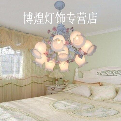 European-style garden living room Romantic Restaurants white wrought iron pink ceramic flowers glass lampshade pendant Lamp c185