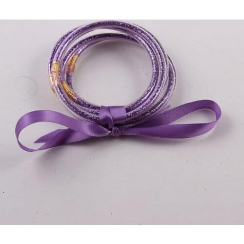 Purple All Weather Bangle Glitter Filled Stardust Silicone Circle Women Bowknot Jelly Bangles Bracelet Femme Jewelry 5 Pcs/Set