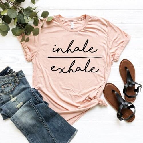 Inhale & Exhale T-Shirt Yoga Graphic Tees T Shirt for Men Women Summer Short Sleeve Crewneck Tshirts Casual Women Clothes Tops