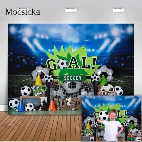Goal Soccer Birthday Backdrop All Stars Newborn Kids Portrait Photo Background stadium court Kick shot cake smash decoration