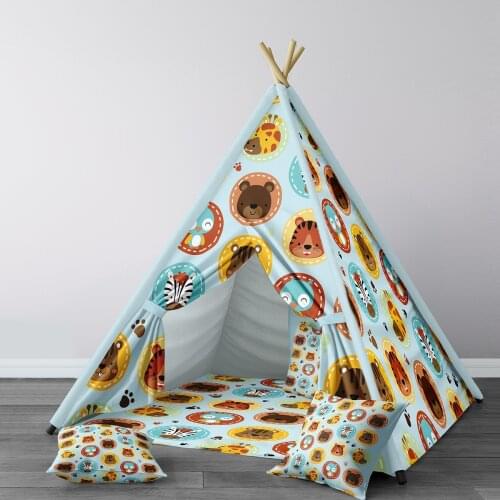 Play Tent for Kids Wigwam Portable Indoor Playground Tents Children Bedrooms Light Blue Animals Bird Zebra Model 172