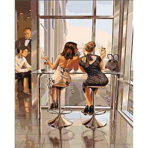 GATYZTORY 60x75cm Frame Diy Painting By Numbers Canvas Drawing Restaurant Women Figure Handpainted Gift Art Wall Decor
