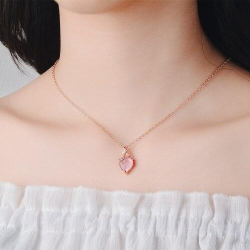 KOFSAC Classic Shining Rose Gold Chain Necklaces Pendants for Women Lady Heart Crystal Pink Choker Necklace Collared Girl Gift