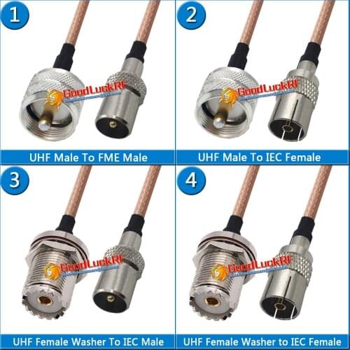 Kit Set IEC to UHF connector adapter Pigtail Jumper RG316 Extend Cable RF Connector TV to PL259 SO239 UHF Adapter Audio Video
