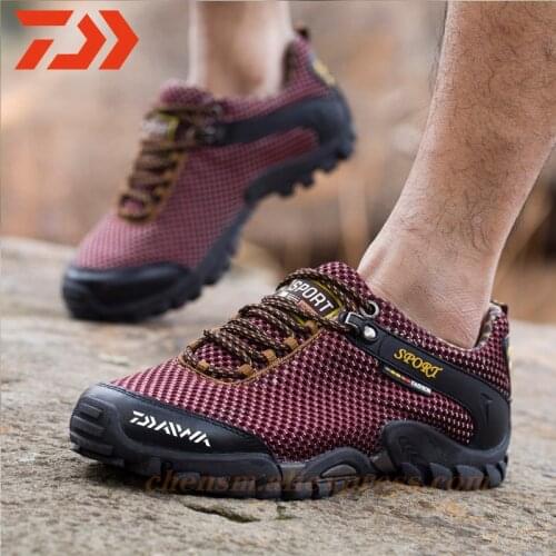 Daiwa Genuine Leather Men Sneakers Trekking Shoes Non Slip Rubber Sole Sports Camping Tracking Shoes Outdoor Fishing Man Boot