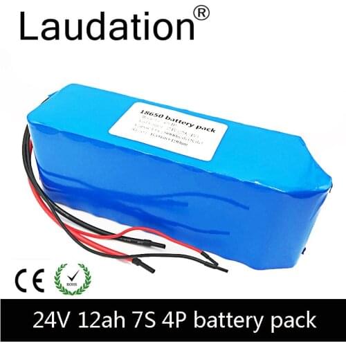 Laudation 24V Electric Bicycle Lithium Ion Battery 12.8ah 29.4V 12800mAh 15A BMS 250W 350W 18650 Battery Pack Wheelchair Motor