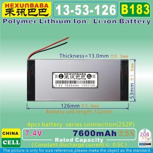 [B183] 7.4V 7600mAh [1353126] PLIB (polymer lithium ion battery) Li-ion battery for tablet pc,mp4,cell phone,speaker