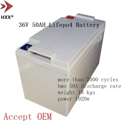 36V Battery Lifepo4 50Ah Solar Lithium Battery Pack Built 12 Strings BMS 50A for Scooters Electric Wheelchairs Outdoor Tools