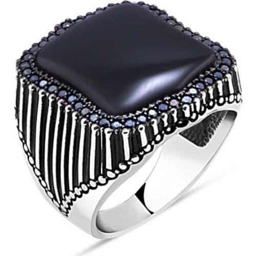 Onix Stone Silver Men 'S Ring