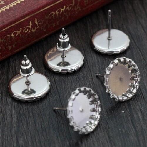Never Fade) 20pcs 8mm 10mm 14mm Stainless Steel Earring Base Studs Ear Cameo Settings Cabochon Base Tray Blank (With Back)